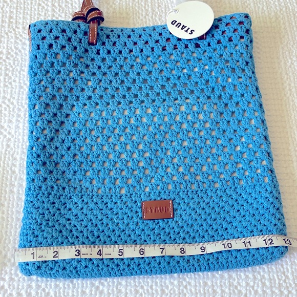 STAUD Crochet Porte Tote Shoulder Bag Casual Beachy In Azure Color One Size - Picture 13 of 15